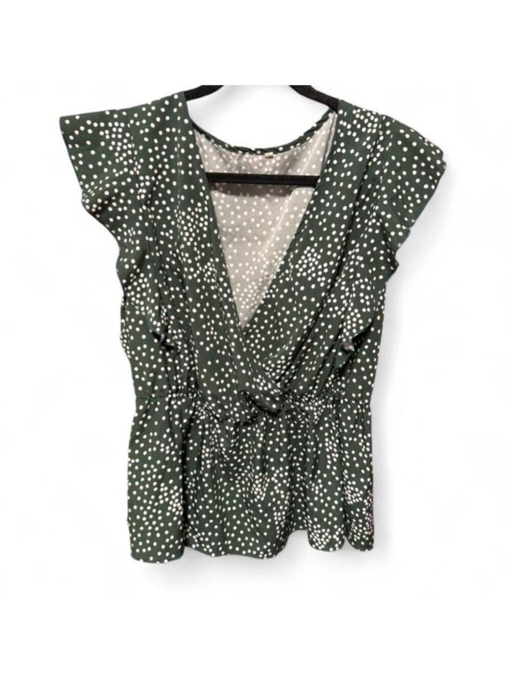 Green Polka Dot Ruffle Top